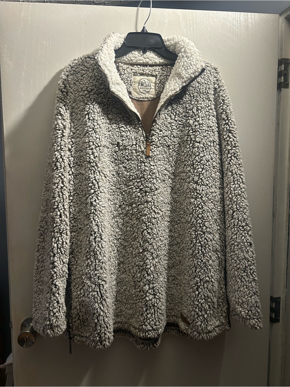 Plush Quarter-Zip Sherpa Pullover Jacket - Light Gray